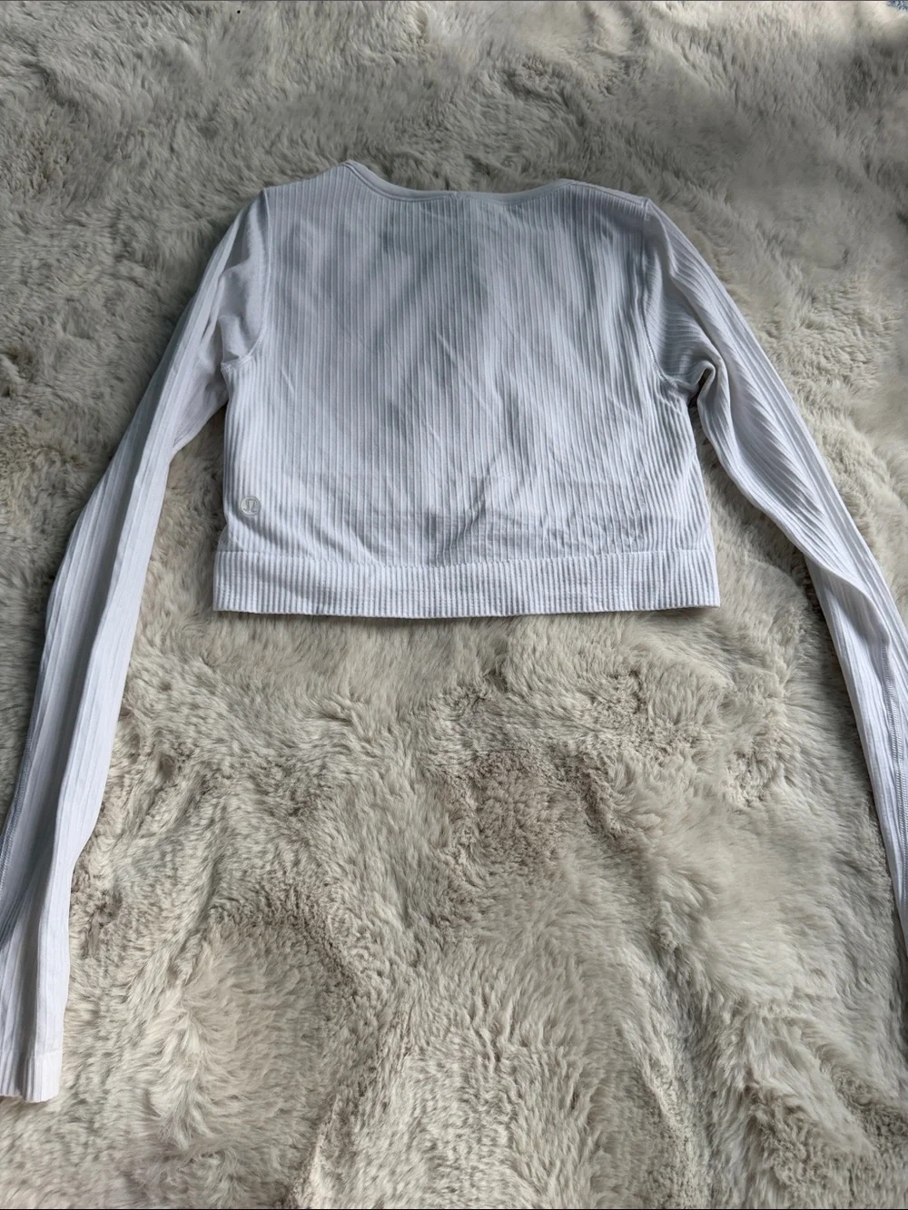 lululemon athletica White Ribbed Long-Sleeve Crop Top